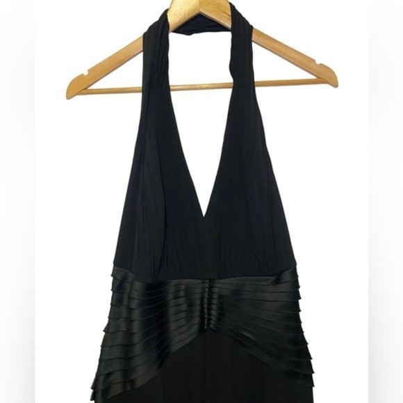 Vintage Tadashi Shoji Silk Halter Black Ruffle Pleated Chiffon Dress Size 12 - Picture 8 of 11